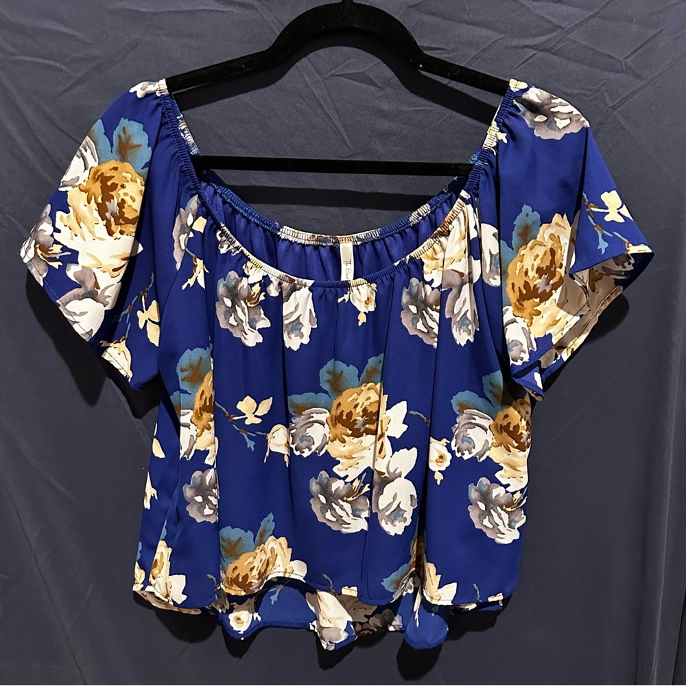 Floral Royal Blue OTS Blouse